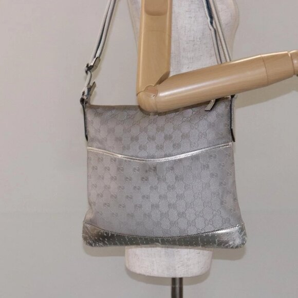 GUCCI GG Canvas Sherry Line Shoulder Bag Silver - Picture 1 of 16